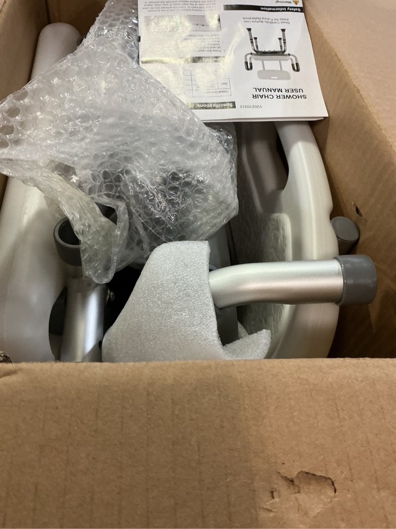 Condition photo showing Good Condition for Jachee Swivel Shower Chair for Elderly and Disabled, Rotating Shower Seat for Inside Shower with Arms and Back, Height Adjustable Bath Chair for Seniors with Shower Head Holder