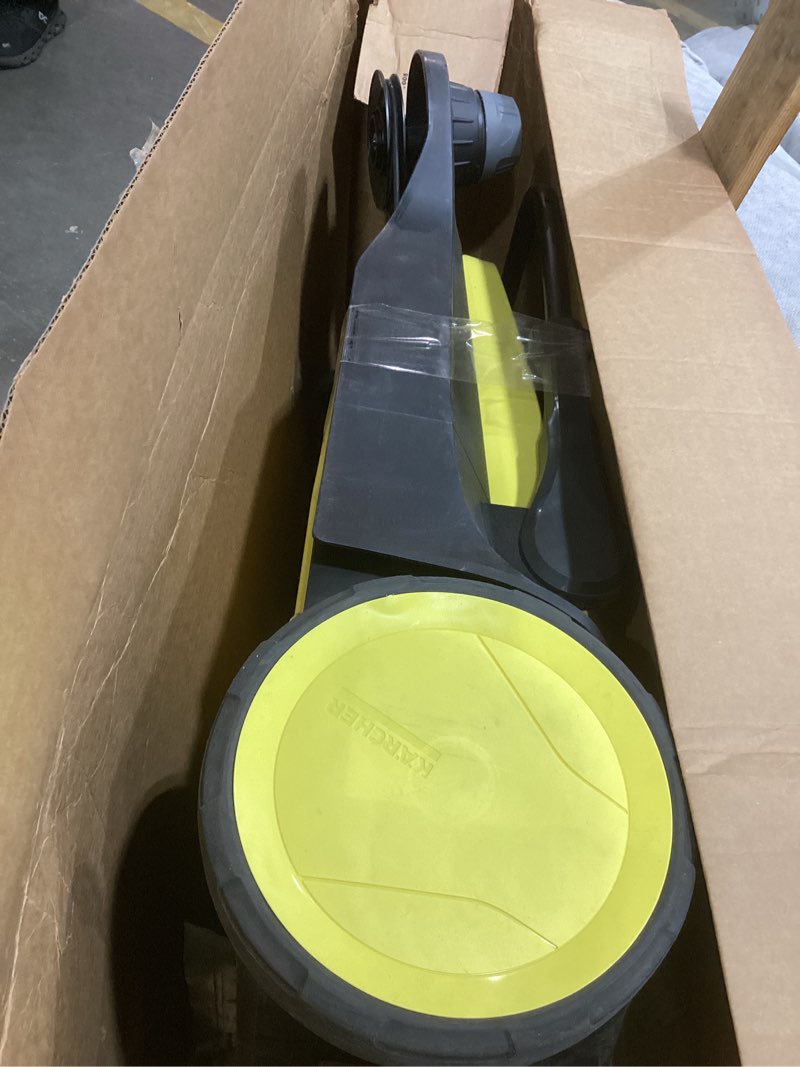 Condition photo showing As Is for Kärcher Walk Behind Outdoor Push Sweeper S 4 Twin for Workshops, Warehouses or Garages - 5X Faster Than a Push Broom, 5.25 Gallon Capacity, 26.8" Sweeping Width S 4 Twin (Residential) Yellow