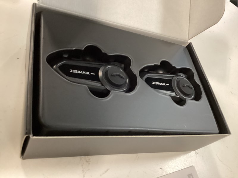 Condition photo showing New/Like New for jesimaik motorcycle bluetooth headset,2 way helmet intercom communication system, cvc8.0 noise cancellation motorcycle intercom with 2 mics&40mm speaker,music sharing, ip67 waterproof, fm radio(2pack) 2 pack
