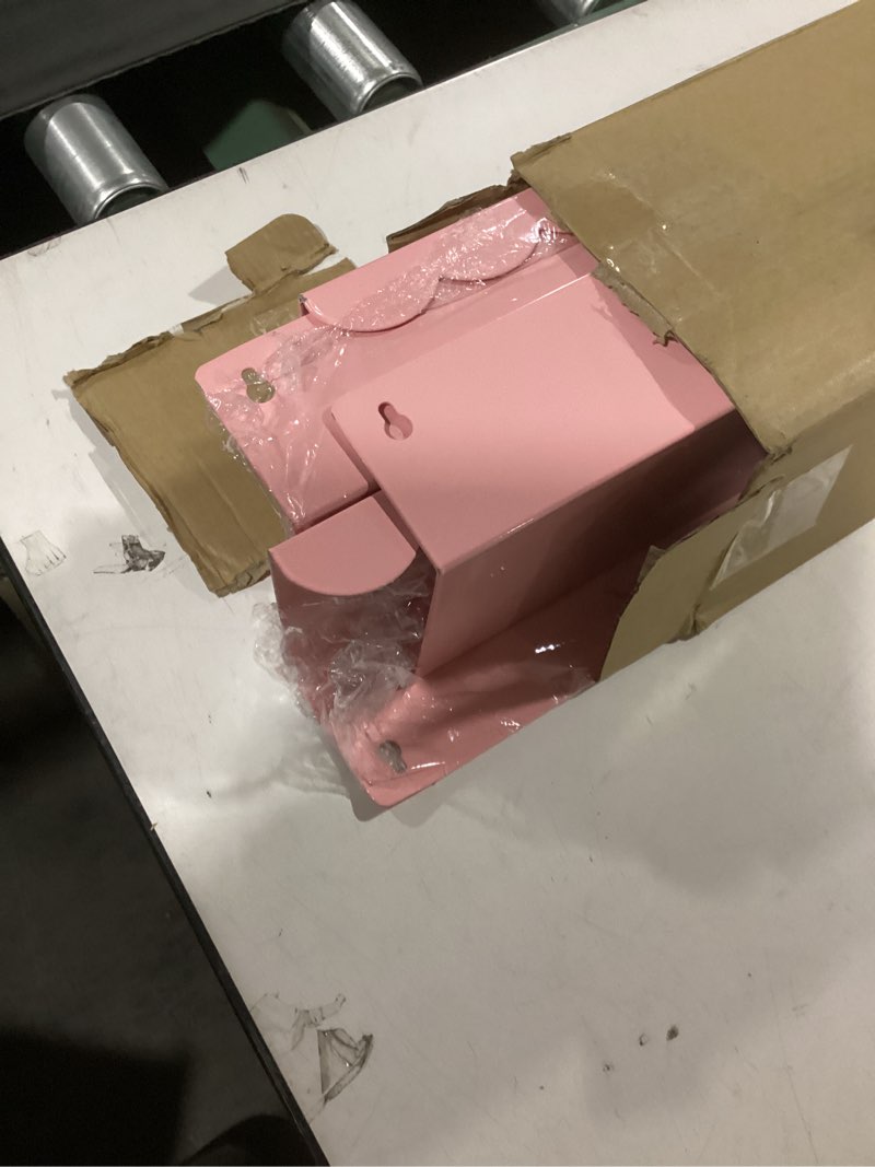 Condition photo showing As Is for Floating Shelves for Wall, 23 Inch Metal Nursery Book Shelves 4 Pack, Wall Mounted Book Shelf for Kids Room, Bedroom, Bathroom, Playroom Decor (Pink) Pink 23 inch