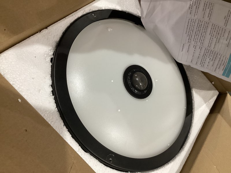Condition photo showing As Is for 24w led motion sensor outdoor ceiling light, 12in 2700k/3000k/3500k/4000k/5000k adjustable ceiling lights, dusk to dawn flush mount led ceiling light fixture for porch, entryway, garage black 1 pack