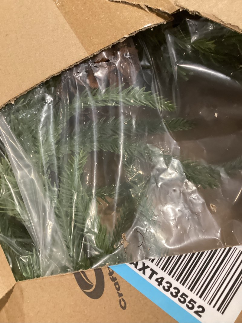 Condition photo showing Good Condition for 24'' Lighted Christmas Norfolk Pine Wreaths for Front Door Real Touch Norfolk Pine Wreath with Light Realistic Artificial Greenery Wreaths Battery Operated Xmas Decor for Indoor Outdoor