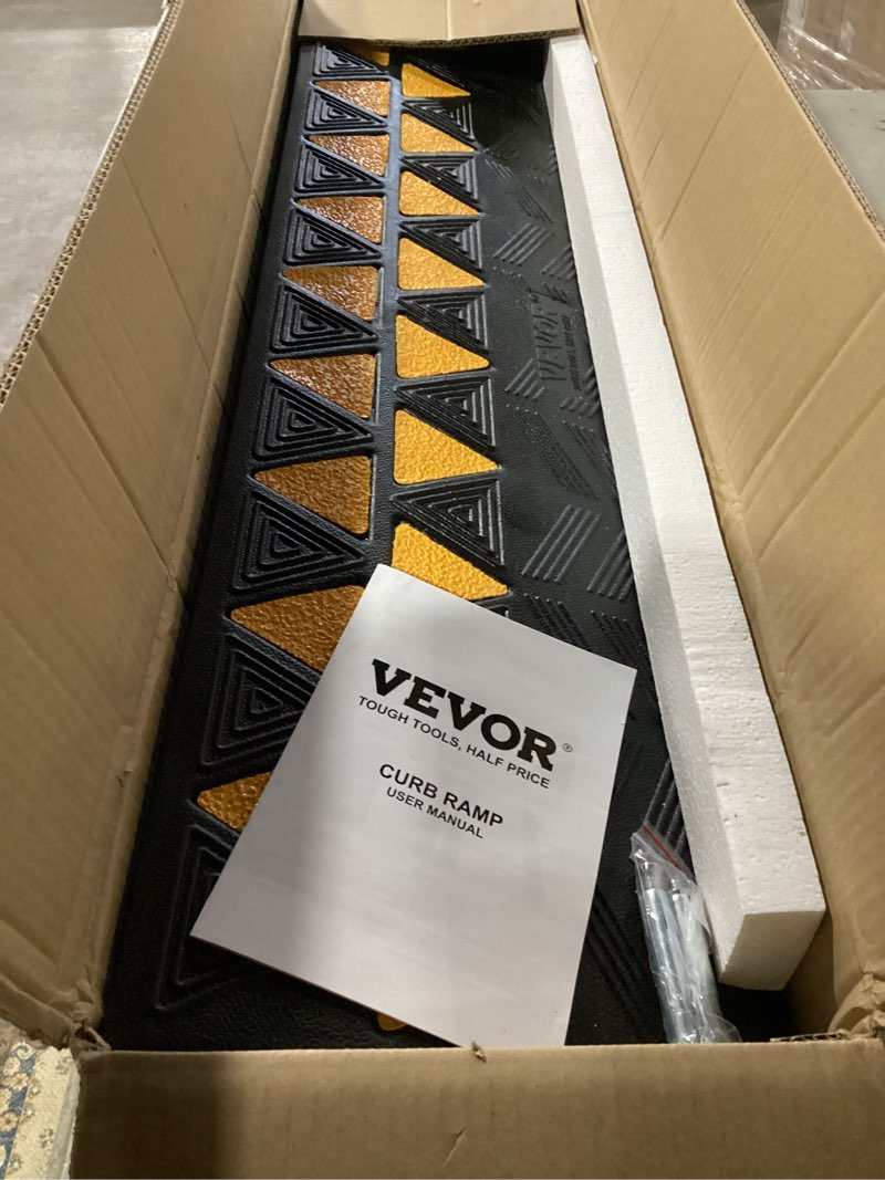 Condition photo showing Good Condition for vevor rubber curb ramp, 6" rise height 2 pack, heavy-duty 33069 lbs/15 t capacity threshold ramps, 19" l x 15" w driveway ramps with stable grid structure for cars, wheelchairs, bikes, motorcycles 6" h