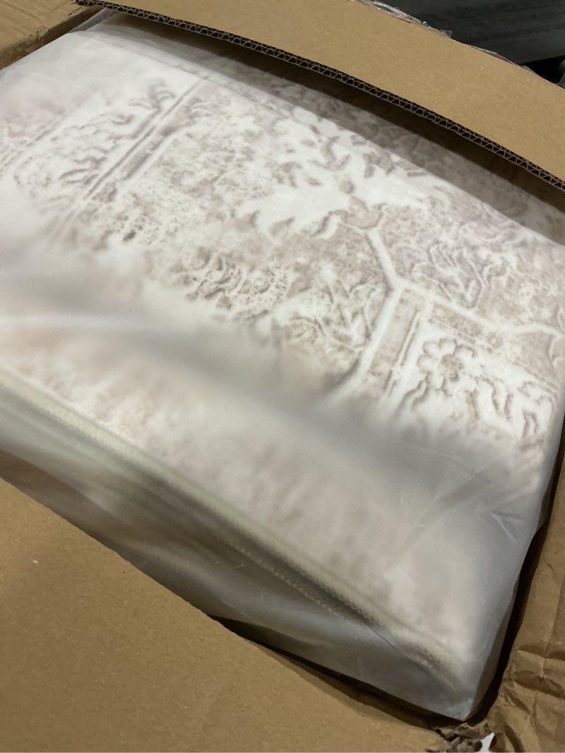 Condition photo showing Good Condition for madane 8x10 area rugs for living room, machine washable vintage neutral rug with non-slip backing, soft large throw rug, thin carpet for bedroom dining room farmhouse (8 x 10, beige/brown) beige/brown 8' x 10' (rectangular)
