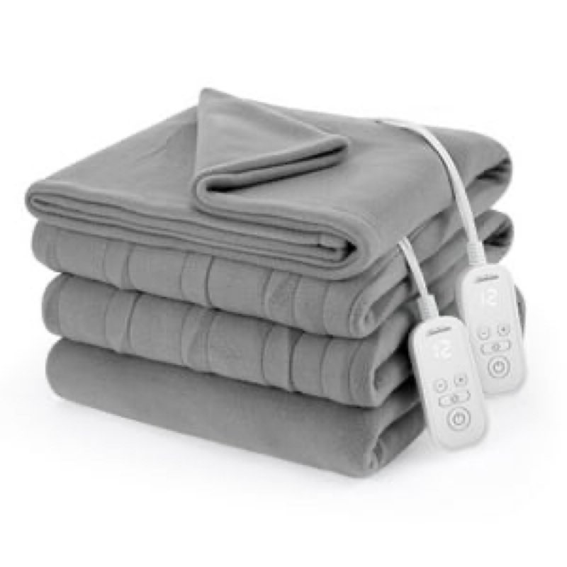 Sunbeam Electric Heated Bed Blanket Gray Soft Brushed Fleece 12 Heat Settings 