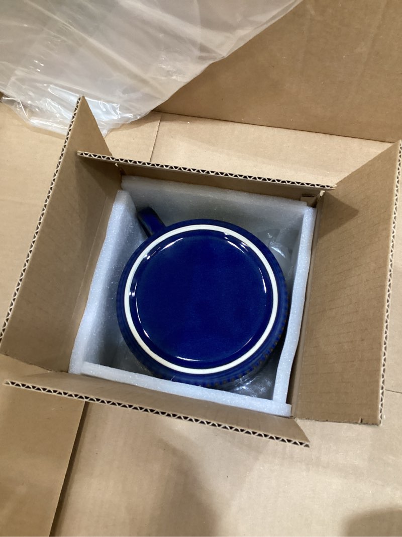 Condition photo showing Good Condition for gomakren extra large soup bowl with handle, 39 ounces microwave ramen bowl, ceramic bowl with lid for father's day, 6 inch soup mug cup for cereal, ramen, instant noodle, cobalt blue cobalt blue plum blossom