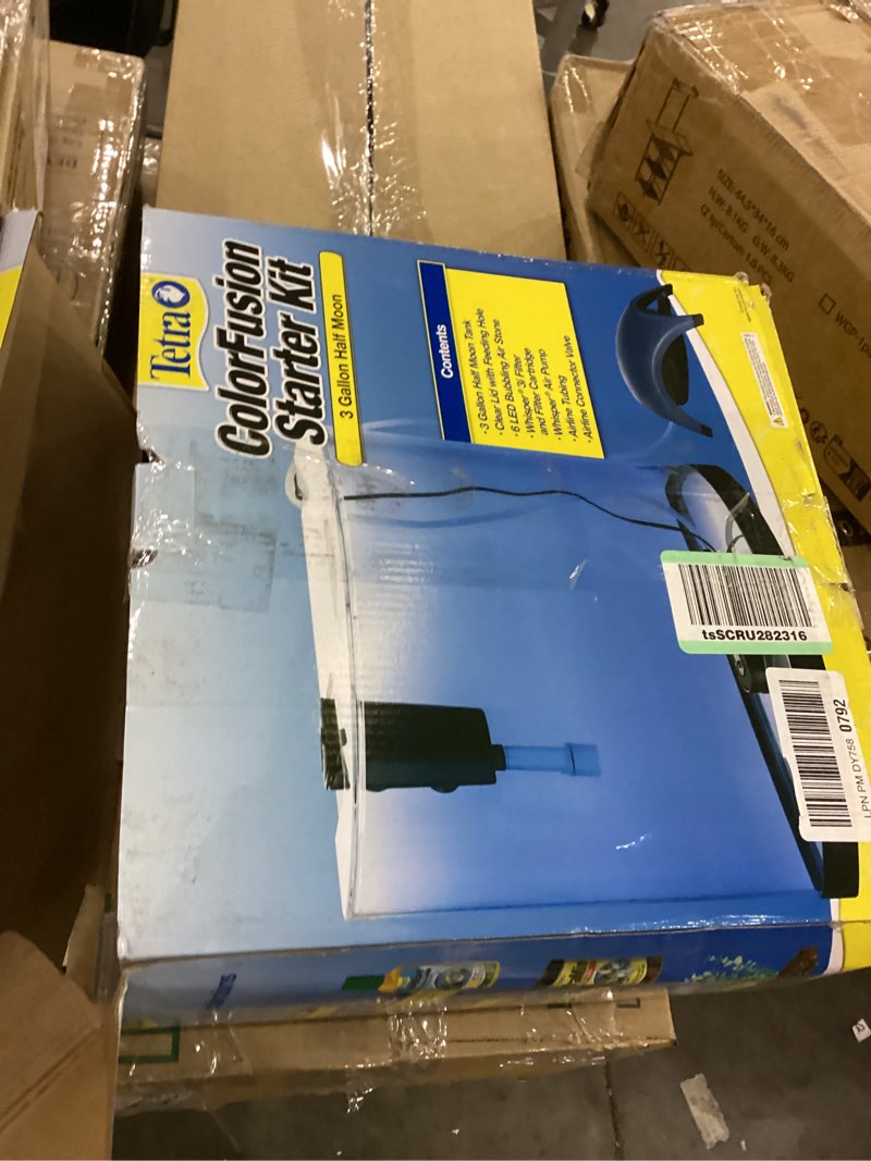 Condition photo showing As Is for Tetra Colorfusion Glass Starter Aquarium Kit 3 Gallons  Half-Moon Shape  with Bubbler and Color-Changing Light Disc