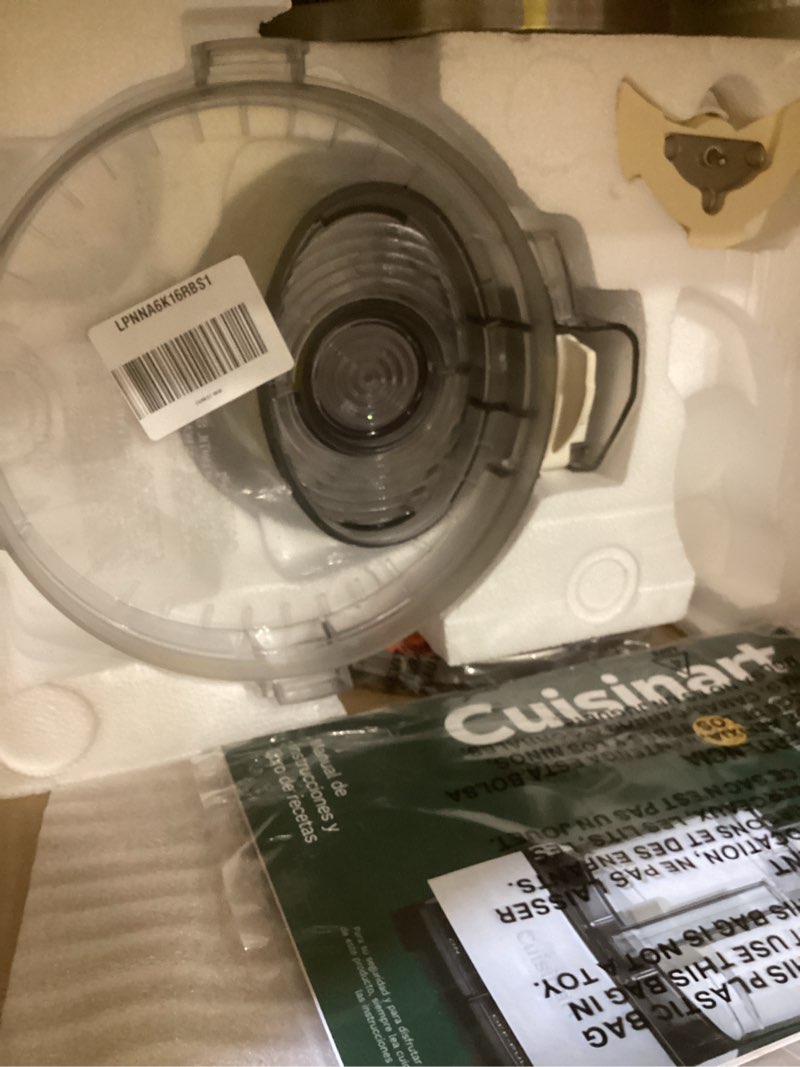 Condition photo showing As Is for cuisinart food processor, 14-cup vegetable food chopper for mincing, dicing, shredding, puree & kneading dough, 720-watt motor, stainless steel, dfp-14bcny 14-cup stainless steel