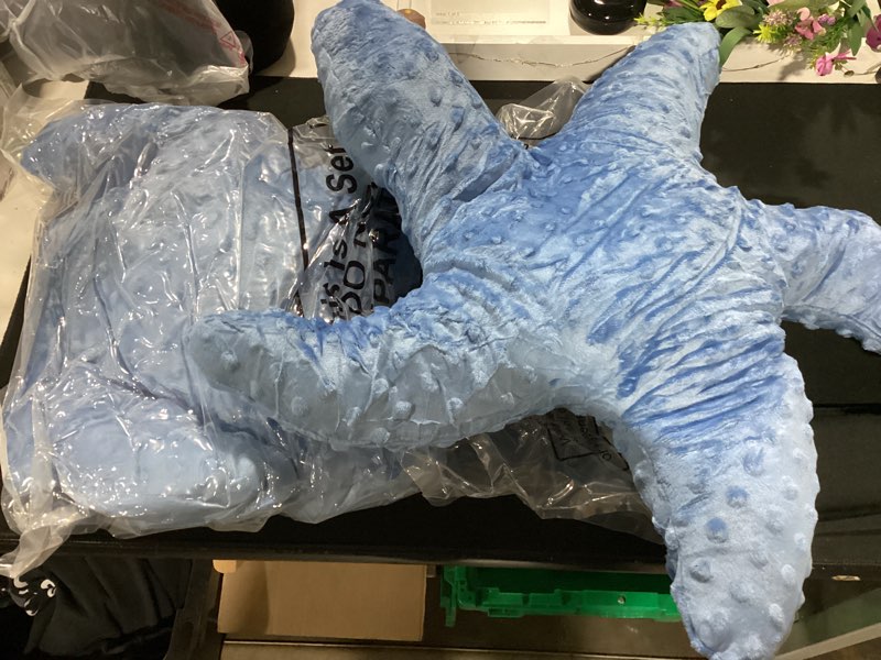 Condition photo showing New/Like New for fumete starfish pillow beach starfish shaped throw pillows 20'' stuffed animal cute plush coastal decor ocean star pillow plush cushion for kid bedroom living room sofa couch(dark blue,2 pcs) dark blue 2