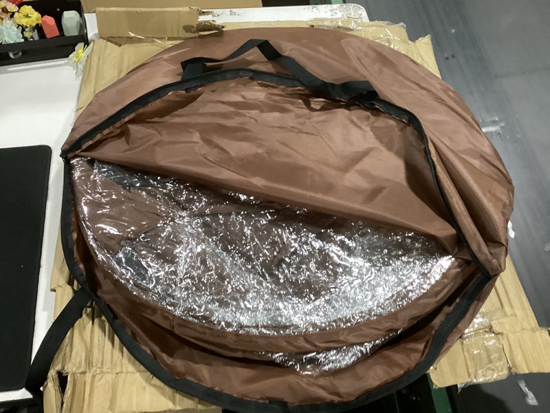 Condition photo showing As Is for large spray tan tent – deluxe pop up tent portable tanning booth with carry case – clear window for perfect spray tanning – easy clean for home & salon brown