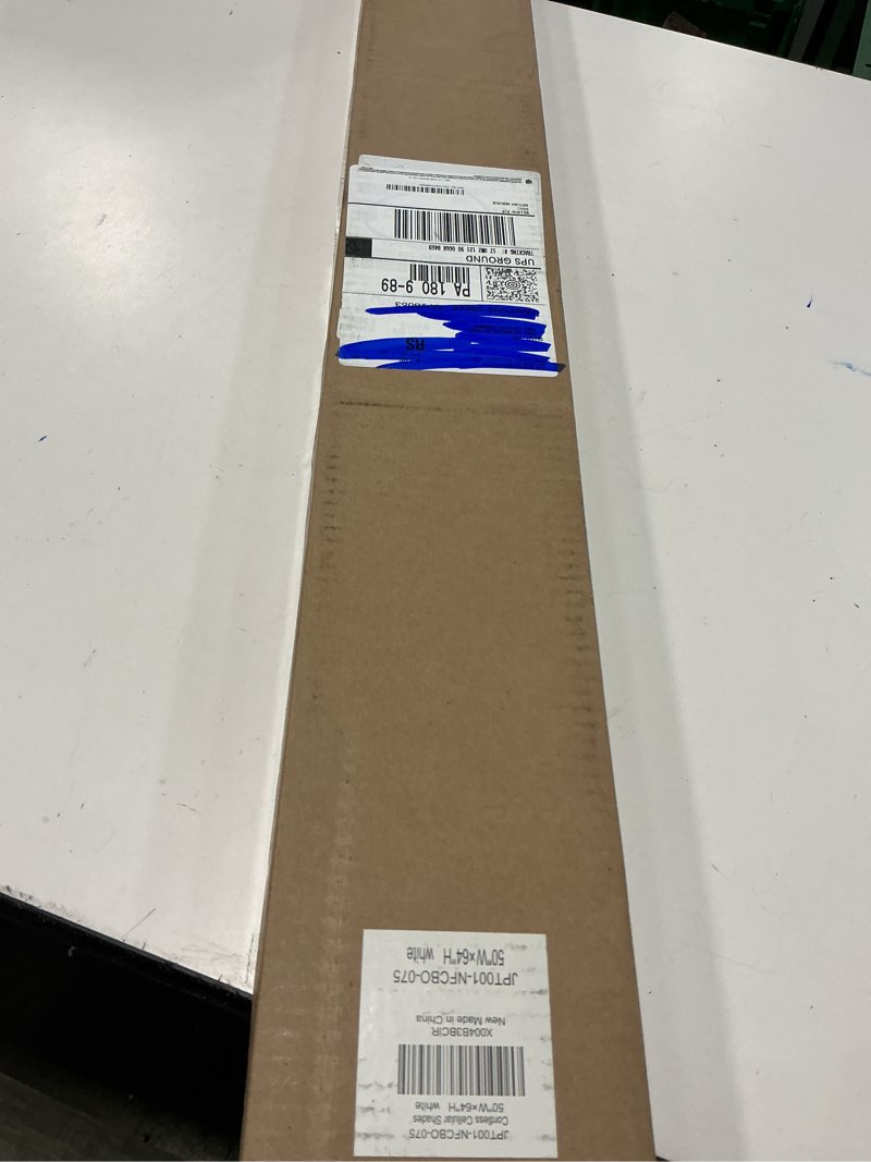 Condition photo showing New/Like New for lazblinds no tools no drill cordless cellular shades, blackout light blocking honeycomb shades for home, thermal insulation blinds for windows, 50" w x 64" h, white blackout-white 50" w x 64" h