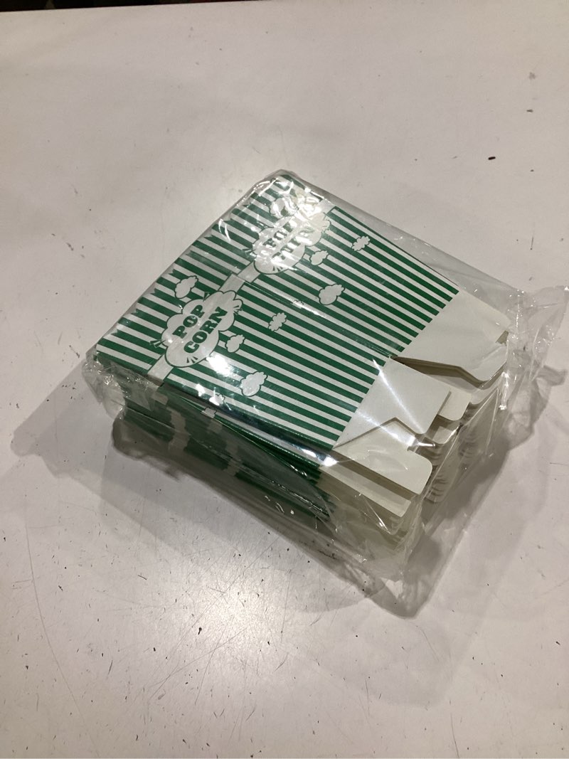 Condition photo showing New/Like New for feifeiya 50 pcs mini stripe popcorn disposable paper popcorn boxes buckets for movie night graduation carnival birthday bridal baby shower party supplies(green)