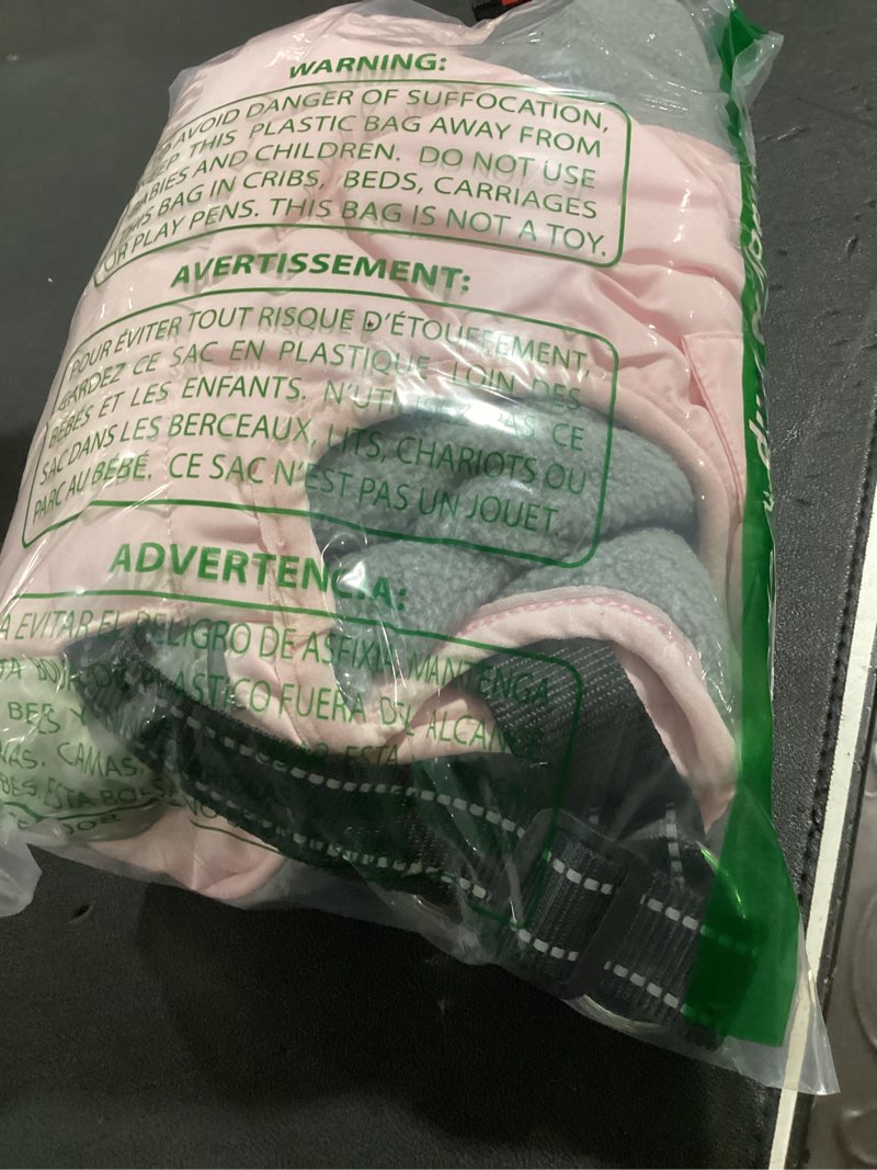 Condition photo showing Good Condition for sunfura dog jacket, large dog coat with harness built in, warm pet winter jacket zippered snow coat with furry collar, waterproof fleece snowsuit for french bulldog, pink l large pink