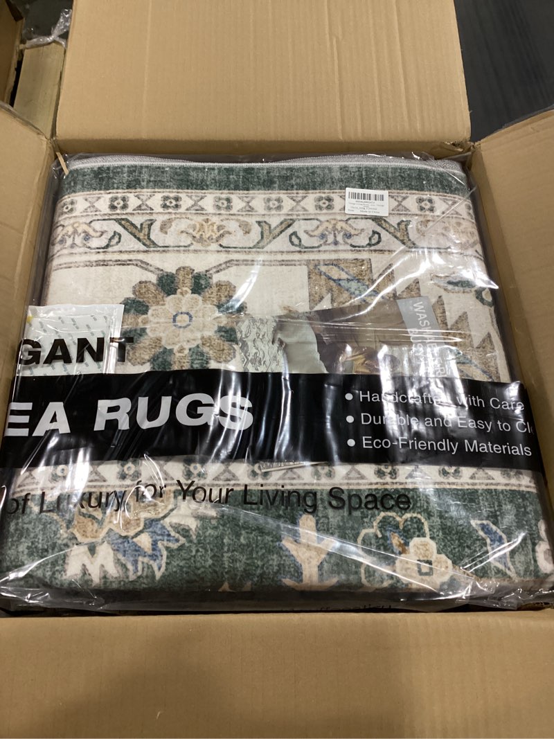 Condition photo showing New/Like New for vintage living room area rug 10x14 - large soft washable oriental traditional distressed farmhouse rugs for bedroom - indoor floor accent carpet for home office house decor - vintage green vintage green 10' x 14' (rectangular)