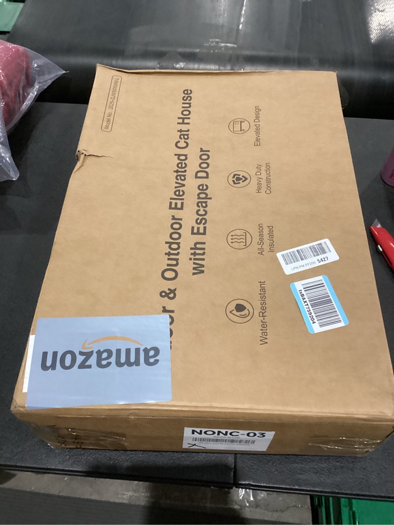 Condition photo showing New/Like New for Outdoor Heated Cat House in Winter,Extremely Insulated & Weatherproof,Elevated Feral Cat Shelter with Waterproof Eaves & Escape Door for Outside Stray Barn Cat (Dark Grey,L) 25.6"L x 16.5"W x 18.5"H Dark Grey