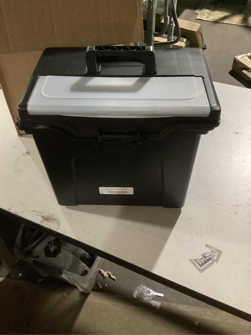 Condition photo showing Good Condition for IRIS USA File Box with Lid File Organizer for Letter File w/Organizer-Lid, Plastic Mobile Filing Organizer, Water Resistant Document Box, Portable File Box with Handle, Secure Buckle, Lockable, Black Black - Single