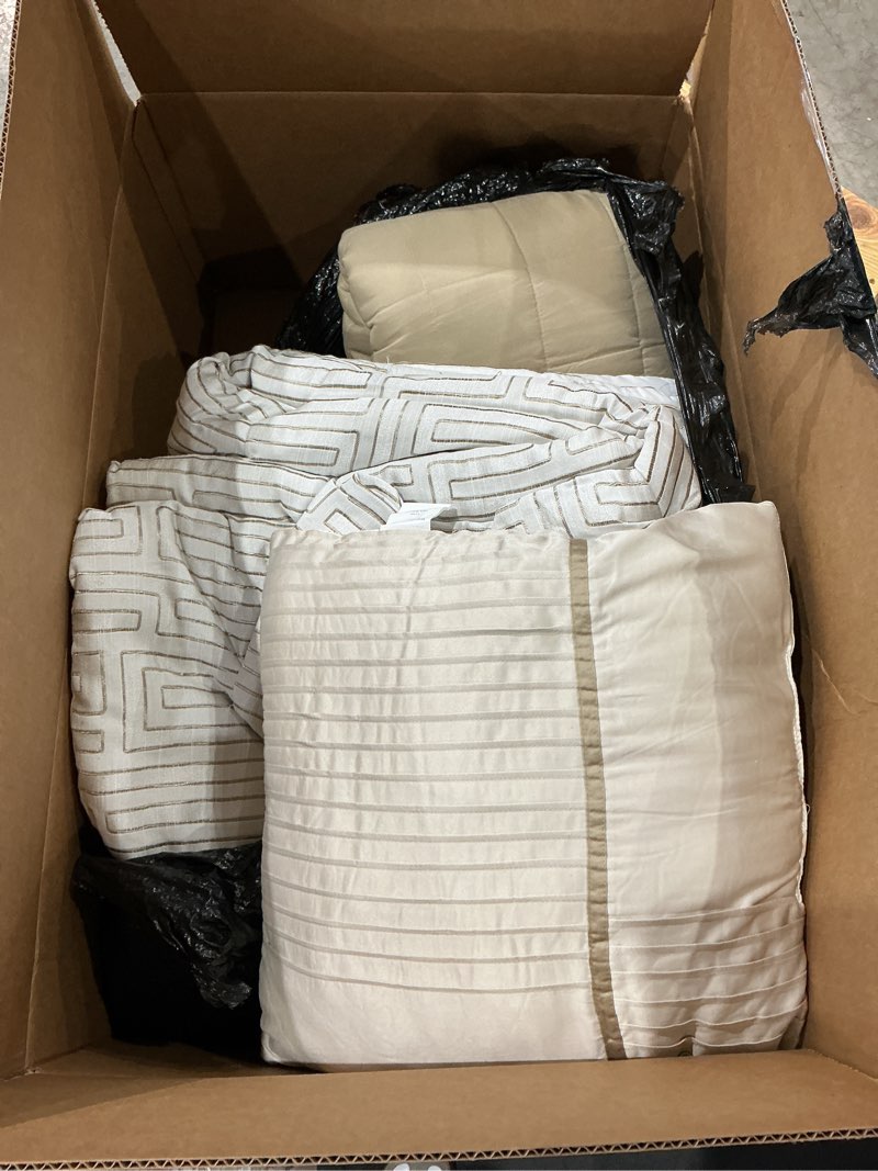 Condition photo showing As Is for similar to madison park king comforter set jacquard metallic thread comforters, all season comforter & quilt bedding set king size comforter, decor pillows, shams, royce, king ivory 5 piece