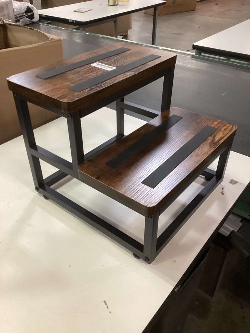 Condition photo showing Good Condition for 2 Step Wooden Step Stools for Adults Kids, Heavy Duty Stepping Stools Wooden Bed Step Stools for High Beds, Non-Slip 2 Bedside Foot Stool with 500 Lbs Capacity, Kitchen, Bed, RVS Step, Rustic Brown