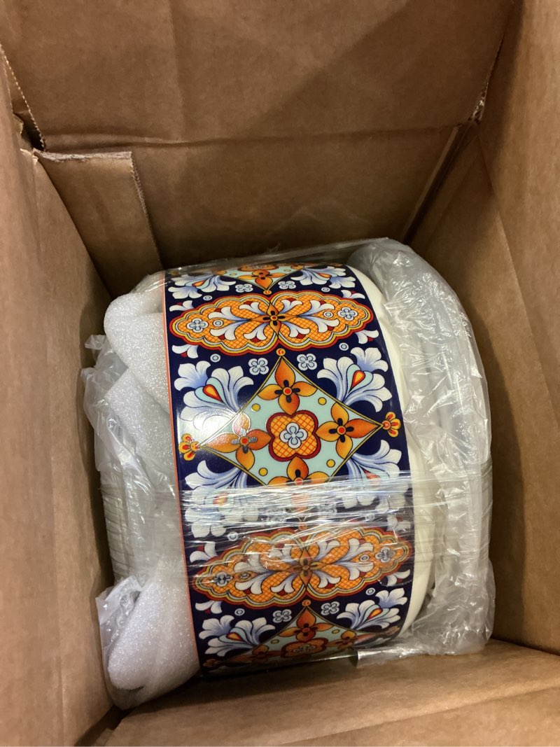 Condition photo showing Good Condition for vancasso simi serving bowls with lids, ceramic mixing bowls set of 4, boho | nesting bowls for food storage, prep, stackable bohemian bowls, dishwasher & microwave safe gift set, 60/36/20/10 oz bohemian 60/36/20/10 oz (set of 4)
