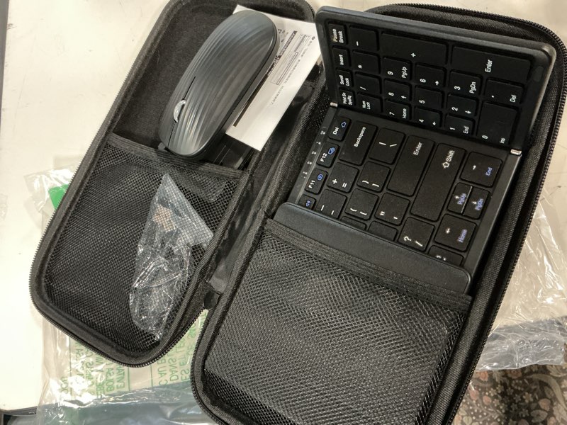Condition photo showing Good Condition for foldable keyboard and mouse, usb-c rechargeable folding wireless bluetooth keyboard combo, full-size portable travel keyboard & mouse for business travel, compatible with laptop ipad tablet black