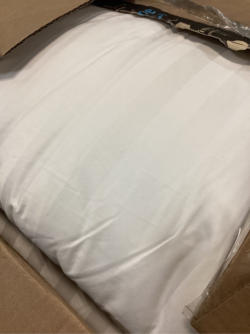 Condition photo showing As Is for martha stewart hotel collection pillow 500 thread count damask stripe embroidered feathers soft hypoallergenic 100% cotton queen size set of 2 white queen size set of 2