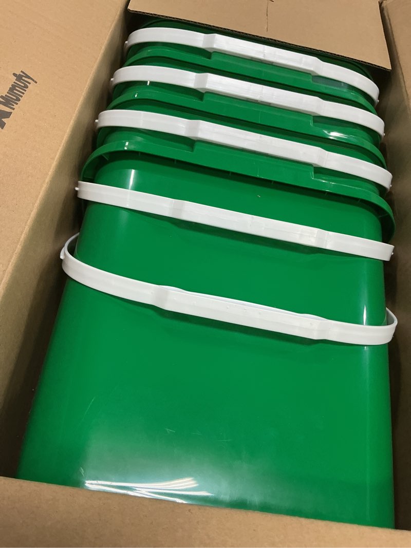 Condition photo showing Good Condition for mumufy 5 pcs 3.5 gallon square food grade bucket with lid square bucket pail with plastic handles for storing dry food, charcoal, camping, fishing (green) green 5