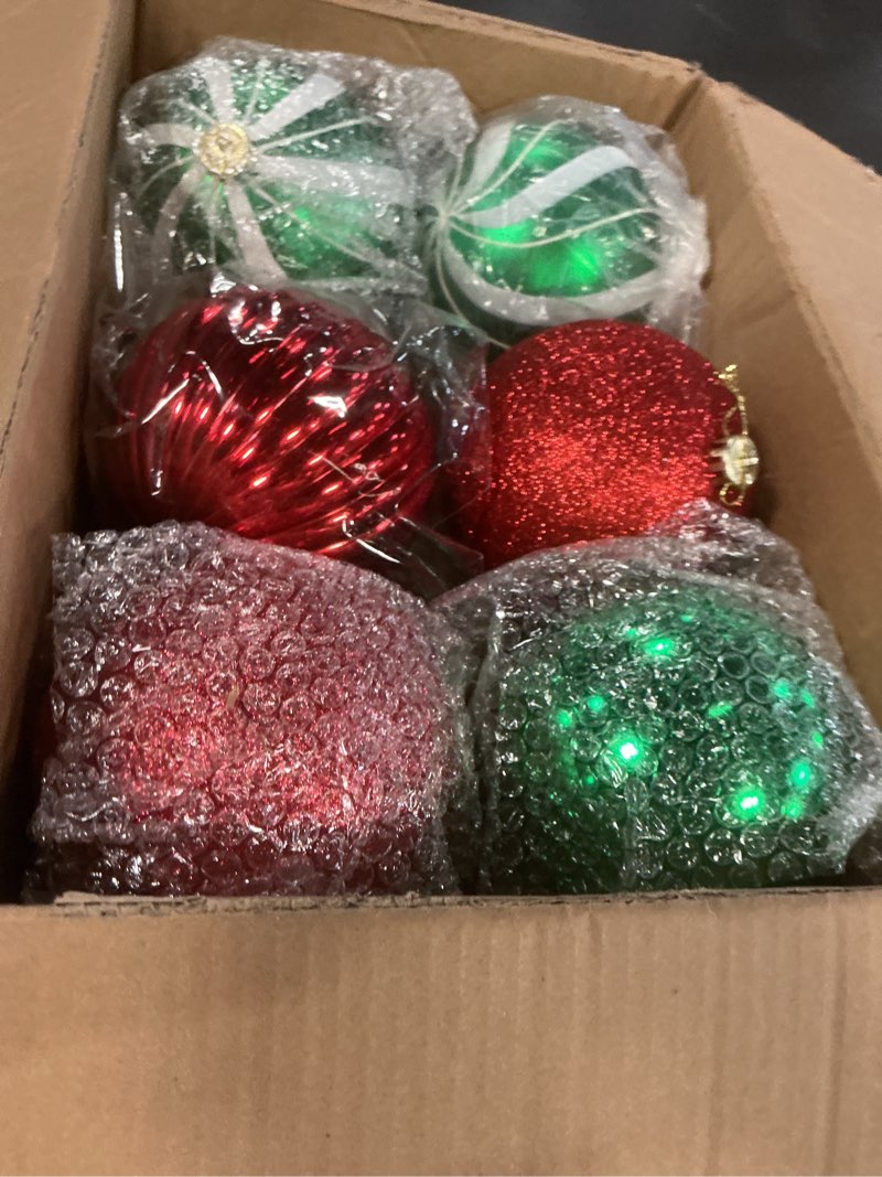 Condition photo showing Good Condition for ShinyRelief 12 Pcs 6" Large Christmas Ball Ornaments Jumbo Big Christmas Tree Hanging Ornaments Giant Oversized Xmas Party Plastic Balls Decorations for Porch Lawn Yard Indoor Outdoor(Classic) Novelty Style