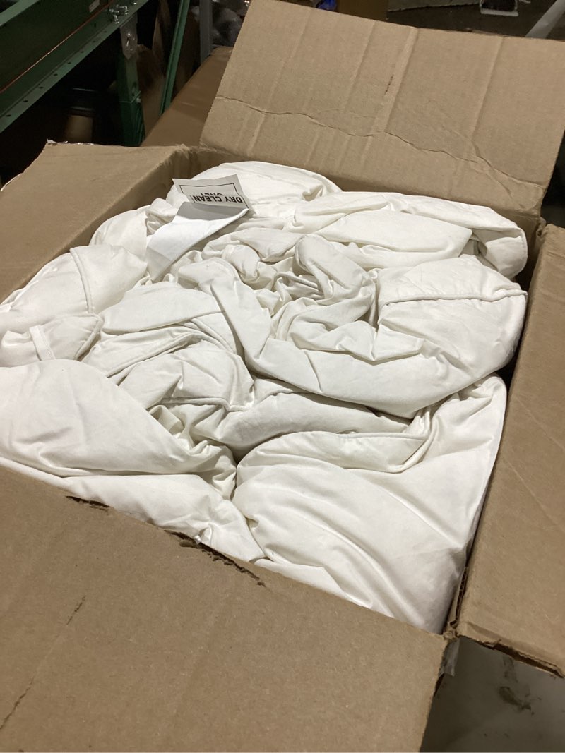 Condition photo showing As Is for farm to home organic cotton feather down comforter twin size, 100% organic cotton cover, all seasons luxury duvet insert with corner tabs, cozy hotelcollections white bedding comforters, 68"x90" twin white