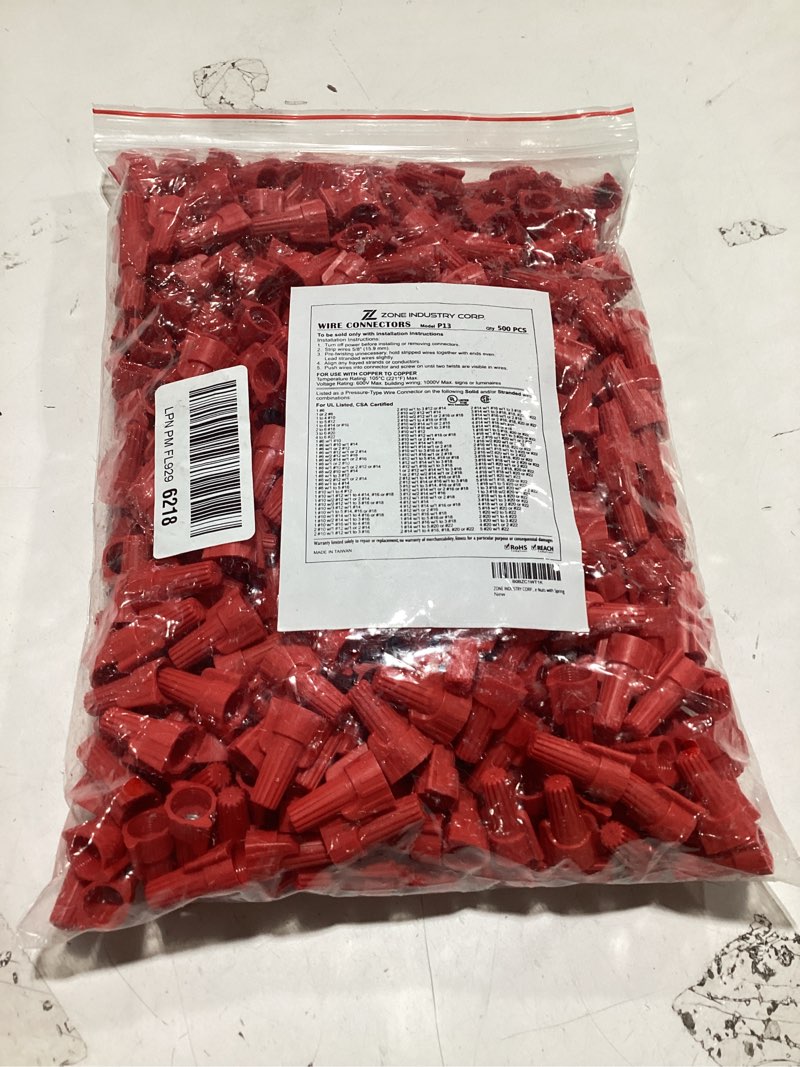 Condition photo showing Good Condition for 500 pcs red winged wire connectors, awg 22-8, easy twist-on screw on ribbed cap for quick connection, insulated insertion electrical wire nuts with spring, ul listed, red awg 22-6 (winged)