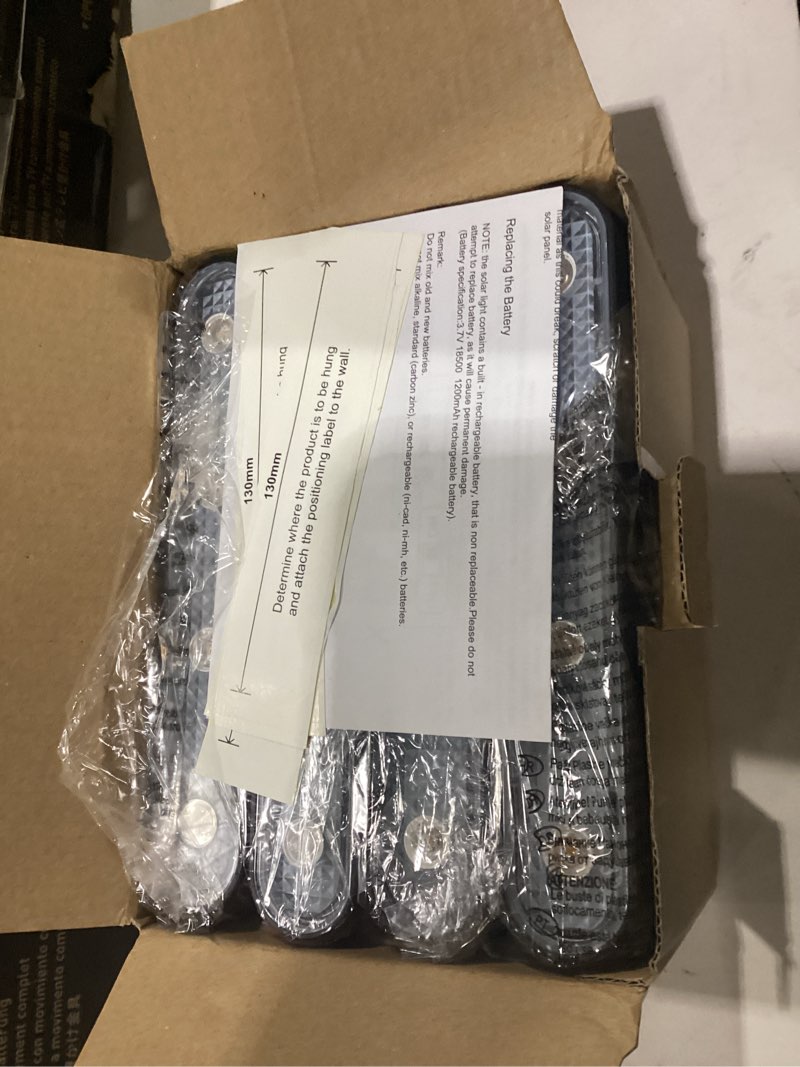 Condition photo showing New/Like New for solar wall lights outdoor 4 pack, up and down solar wall sconce, 3000k warm white dusk to dawn, ip65 waterproof exterior mounted lights, up to 16h runtime for garden, fence, yard, garage, patio