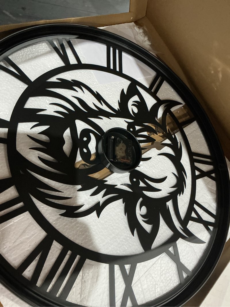 Condition photo showing Good Condition for 24inch wall clock,large wall clocks battery operated,farmhouse black metal non-ticking,wall clocks for living room decor,bedroom,kitchen(highland bull wall clock, 24 inch) bull wall clock 24 inch