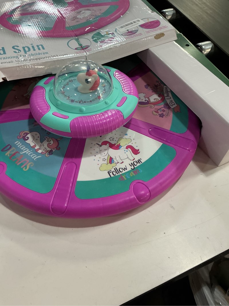 Condition photo showing As Is for Unicorn Sit and Spin Toy for Toddlers Girls Ages 1-3 2-4, Birthday Gift for 2 3 4 Years Old Girl, 360° Spin Seat Kids Indoor Interactive Sensory Toy with LED & Music