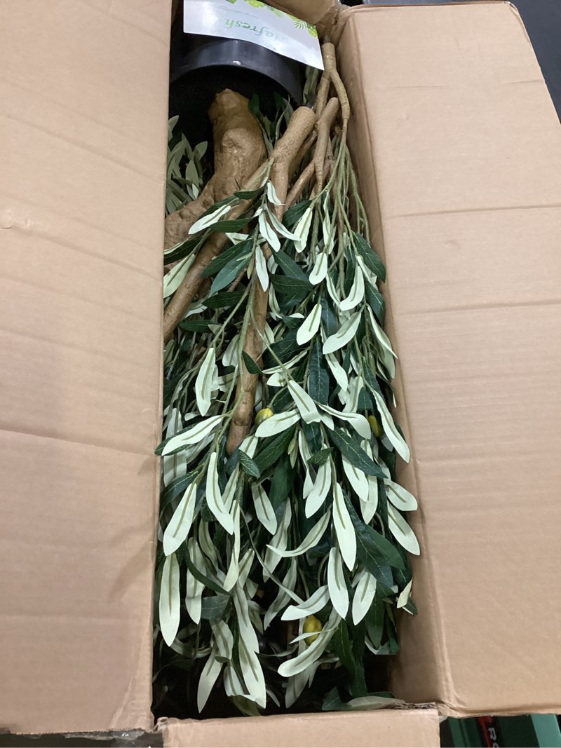 Condition photo showing Good Condition for nafresh tall faux olive tree?8ft?96in? realistic potted silk artificial olive tree? fake olive trees indoor with green leaves and big fruits for home office living room stairs patio decor. 1 8ft