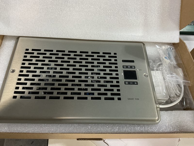 Condition photo showing Good Condition for sanycasa register booster fan for 6" x 10" register holes, quiet vent fan booster with intelligent thermostat, improves heating cooling, app control, 10-speeds, manhattan smart register vent, sn 6 x 10 inches satin nickel