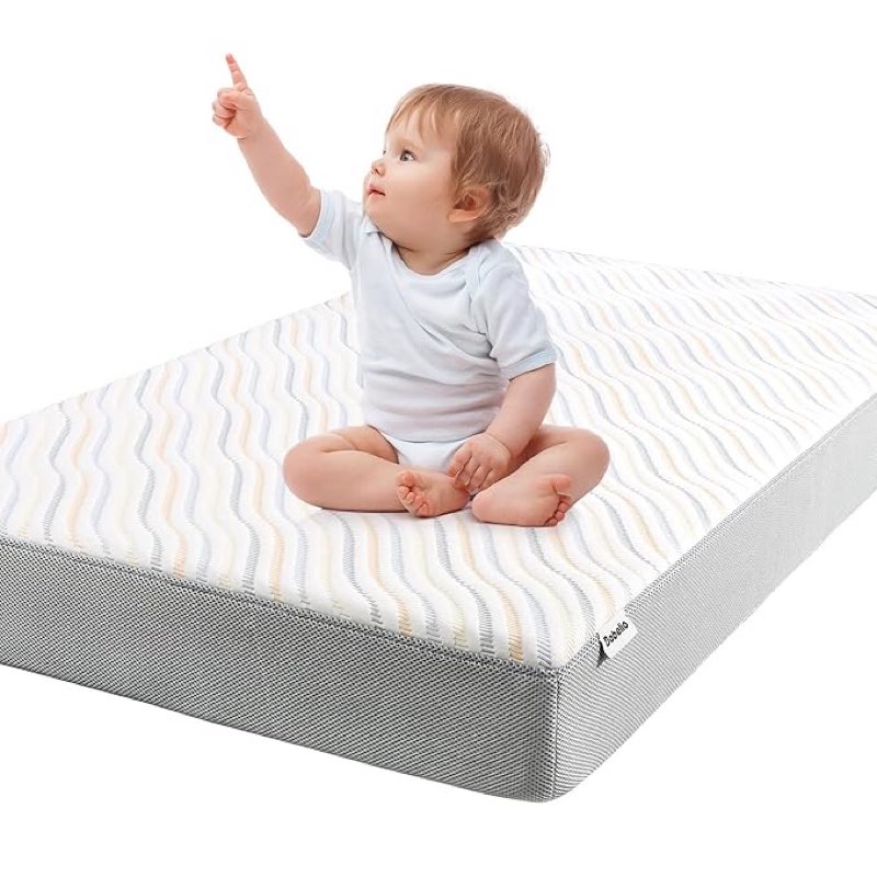 babelio biobased crib and toddler mattress dual-sided, certipur-us, removable waterproof and machine-washable cover, 52"x27.5"x5"