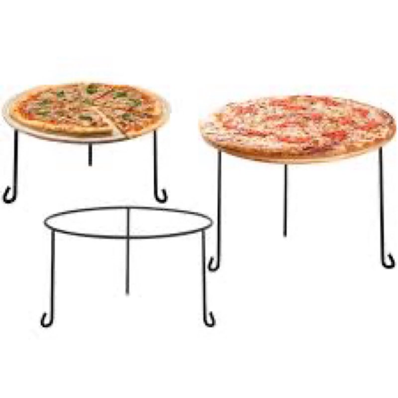 9 Pieces Pizza Pan Riser Stands Sets with 3 Metal Pizza Table Stands 3 Pizza Pans and 3 Wood Handle 