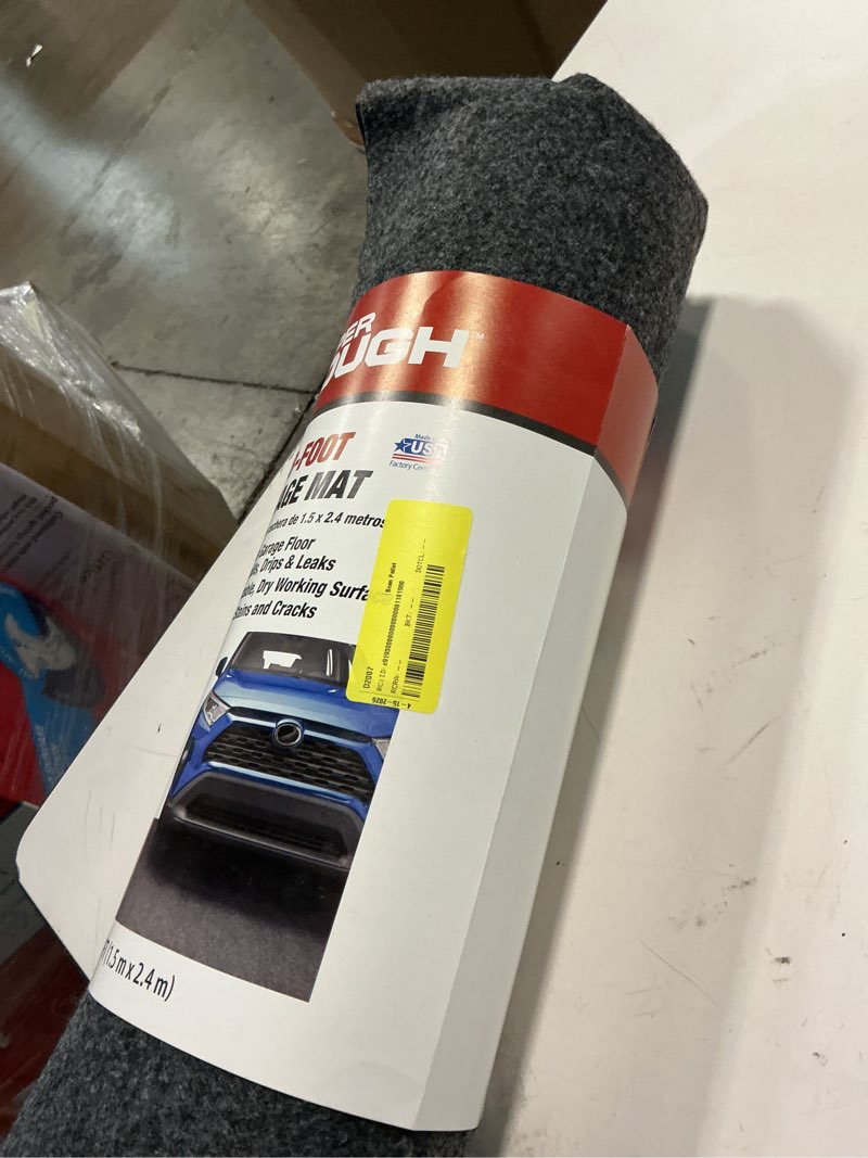Condition photo showing As Is for hyper tough garage mat; 8 ft. long by 5 ft. wide - gmcw852pdq - waterproof flooring protection.
