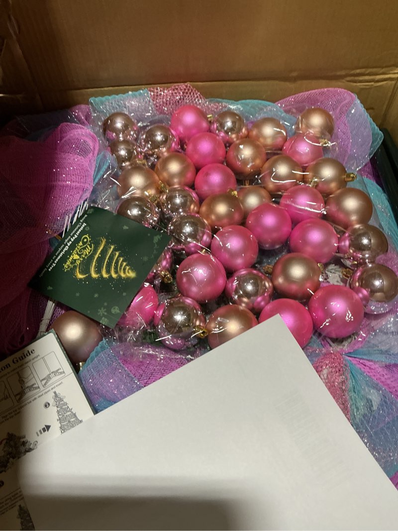 Condition photo showing Good Condition for (Similar to) VINGLI 6ft Pre lit Pop Up Christmas Tree with 150 Lights, Pre-Decorated Flocked Artificial Xmas Tree Collapsible Christmas Tree Holiday Party Decorations (Blue&Silver)