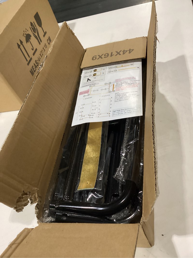Condition photo showing New/Like New for wedding welcome sign holder, 68"x31"x20" welcome to our wedding sign adjustable display stand with 4 leather hanging straps, black easel stand personalized for valentine bridal shower sign black 68”x31”x 20”