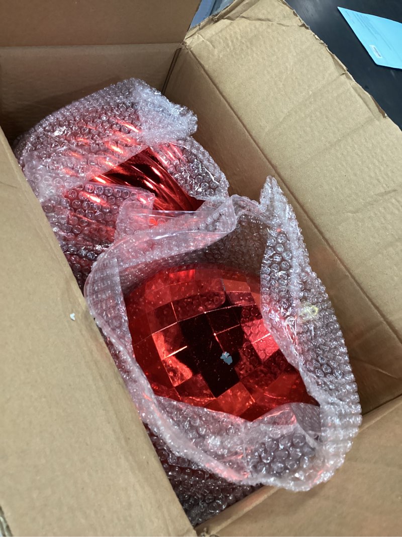 Condition photo showing As Is for Extra Large Size Outdoor Christmas Ornaments, Oversized Huge Big Shatterproof Xmas Christmas Plastic Balls for Outside Lawn Yard Tree Hanging Decorations (8"/200mm, Red, Set of 4) Red 8"/4PCS