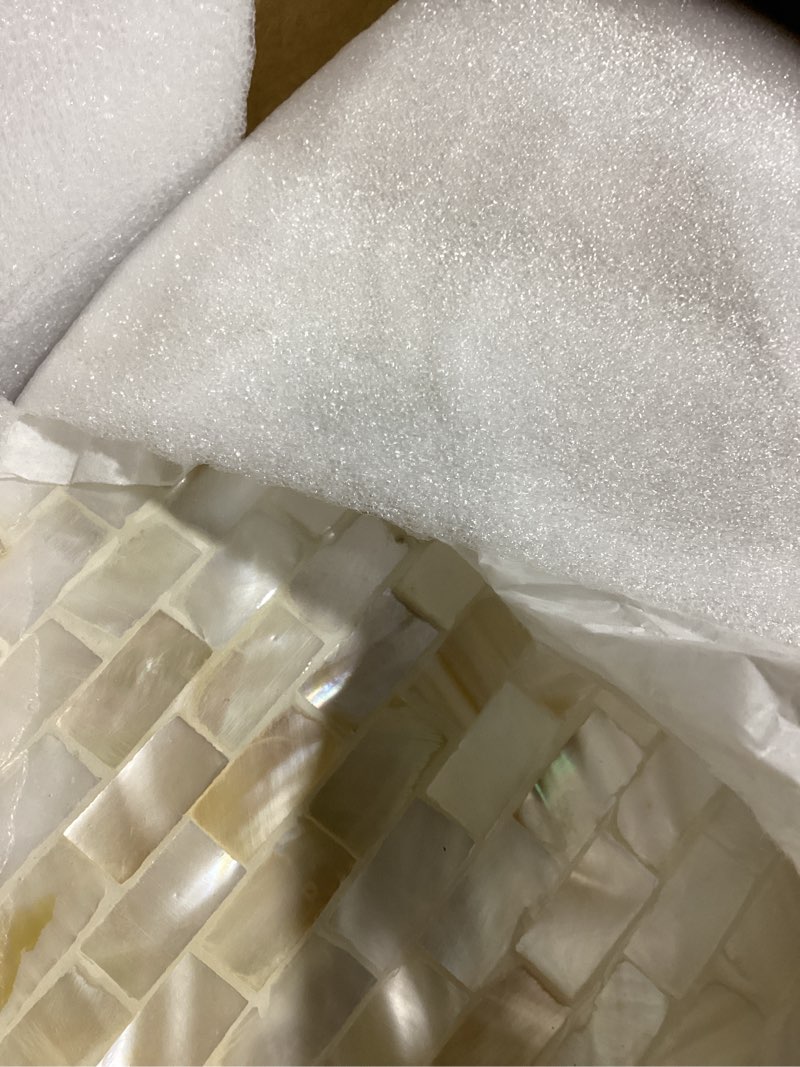 Condition photo showing Good Condition for PEMAR Mother of Pearl Cylinder Drum End Table Nacre Side Stool Round Accent Table Coffee Bedside Nightstand and Vanity Stool (Pearl White & Cream)