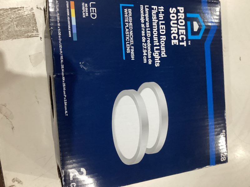 Condition photo showing As Is for project source edge light 11-in brushed nickel outdoor 1 -light led tunable white flush mount