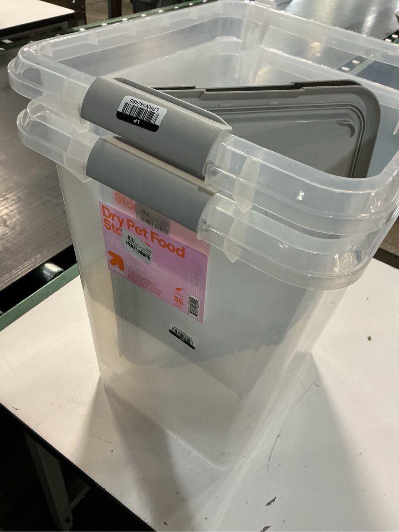 Condition photo showing As Is for 2 pet food storage tubs with built-in scoop - 35lbs - up&up™: bpa-free, for cat & dog, polypropylene material