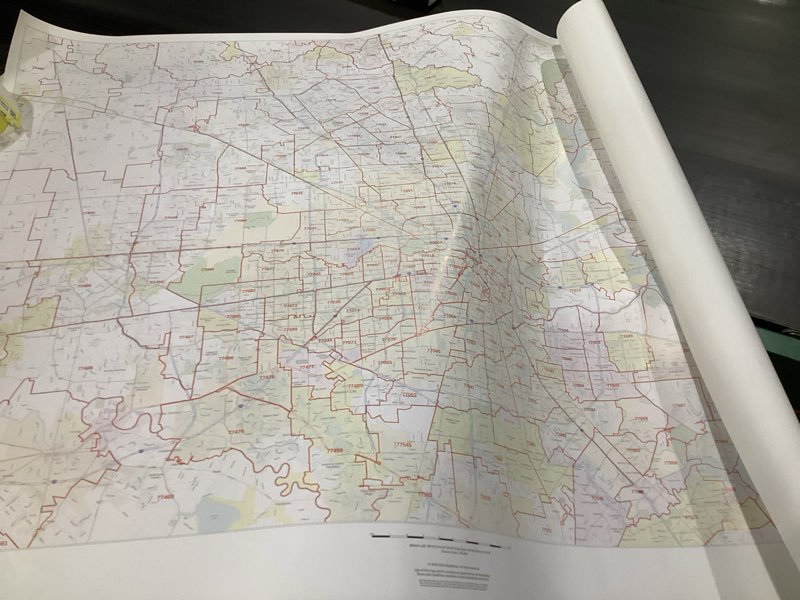 Harris County, Texas Zip Codes - 48" x 36" Paper Wall Map