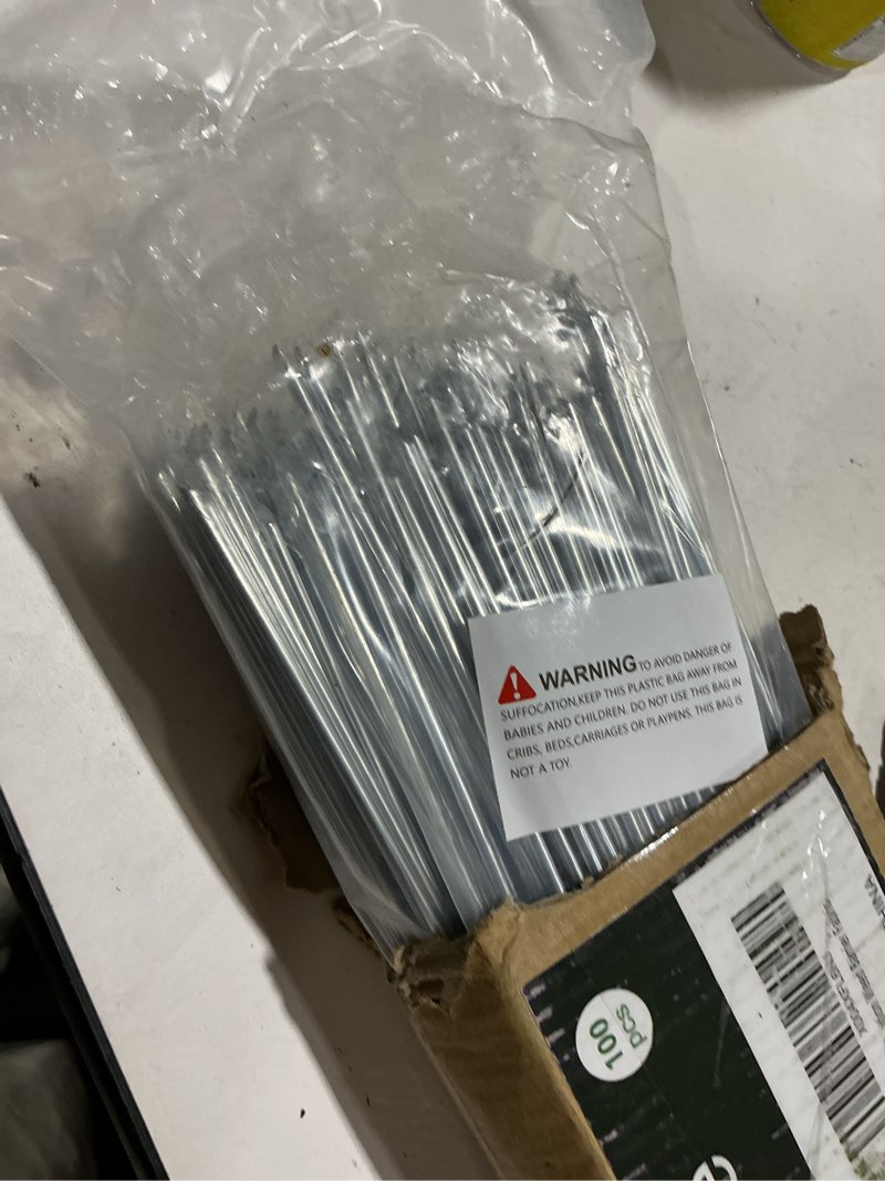 Condition photo showing New/Like New for feed garden 6 inch 100 pack galvanized landscape staples plant cover stakes 11 gauge tent stakes garden stakes landscaping fabric sod pins yard stakes for decoration weed barrier fabric