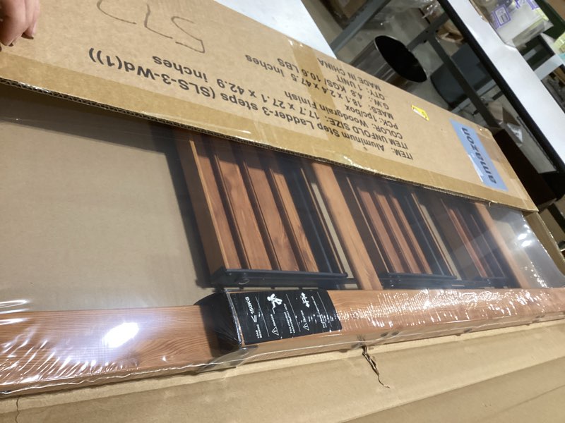 Condition photo showing New/Like New for Step Ladders Folding 3-Step Woodgrain Finish Aluminum Foldable Step Stool,Anti-Slip Portable Sturdy for Home & Kitchen Office 330 lbs Woodgrain-1 3 Step-standard