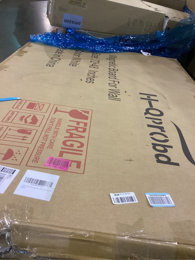 Condition photo showing As Is for H-Qprobd 6'x4' Large Magnetic White Board Dry Erase Whiteboard with Aluminum Frame, 72"X48" Hanging White Boards for Wall with Long Pen Tray, Presentation Board for Office Classroom Home White 72"X48"