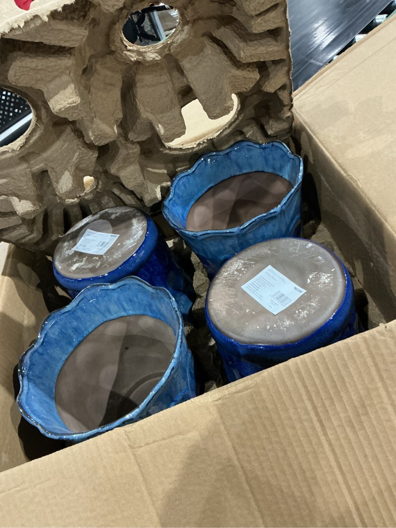Condition photo showing Good Condition for 4 pcs)))))))allen + roth round 8.1-in w small multiple colors/finishes ceramic contemporary/modern indoor/outdoor planter with drainage holes attached saucer