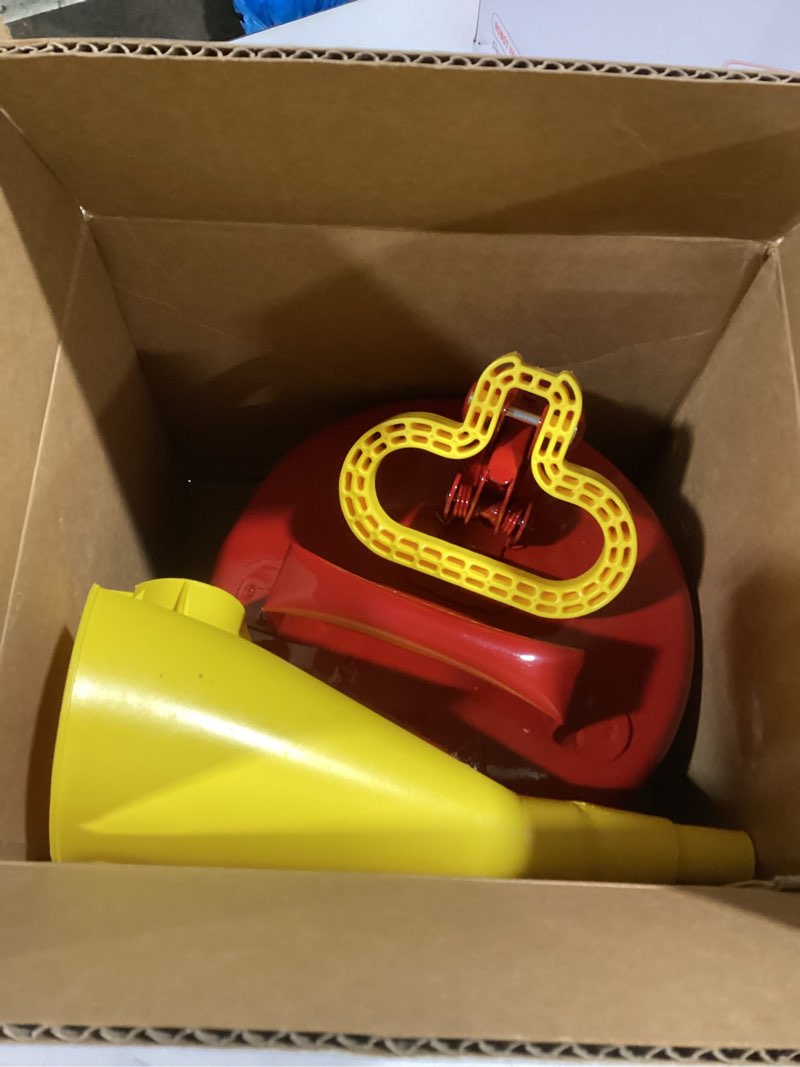 Condition photo showing Good Condition for Eagle 1 Gallon Type I Red Safety Gas Can for Gasoline with Flame Arrester, Self-Closing Lid, and F-15 Funnel, Made in the USA, Galvanized Steel Flammable Storage Can, UI10FS Red 1 Gallon With Funnel