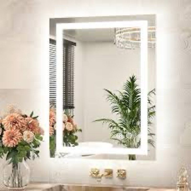 tetote 28 x 28 inch led bathroom mirror with frontlit and backlit, brighter light up bathroom vanity